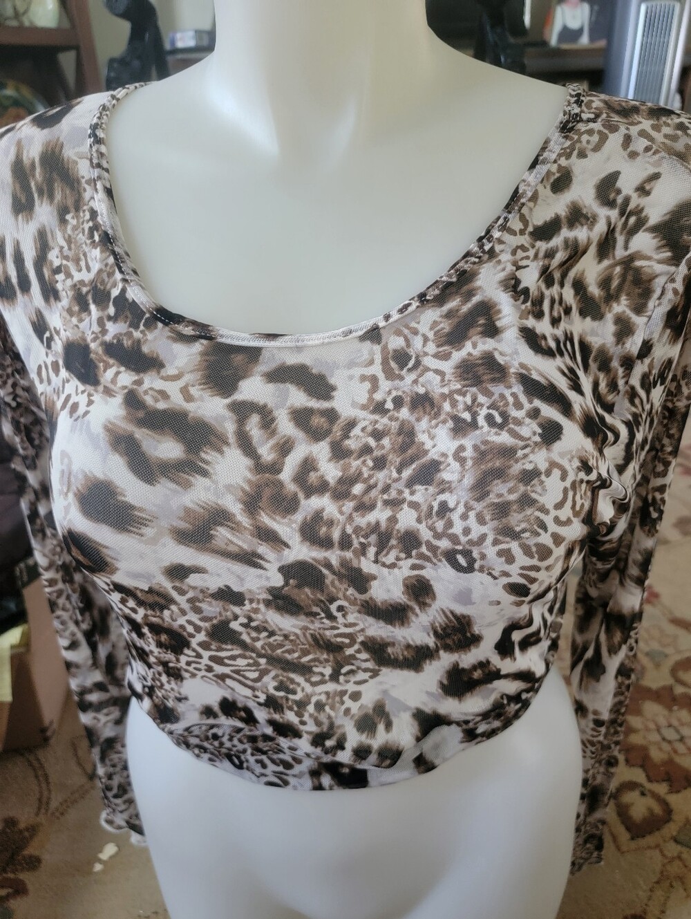 NEW NWOT Halftee Leopard Print Long Sleeve Crop Top - Brown Sz 2xl